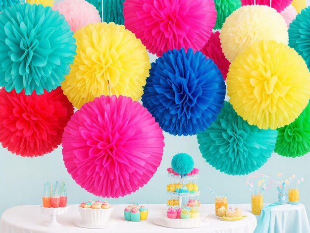 Decorazioni per feste di pompom vivaci e multicolori