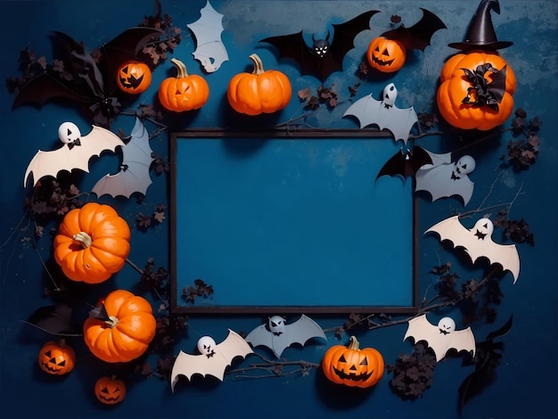 Decorazioni per feste di zucca con cornice di Halloween in stile spettrale