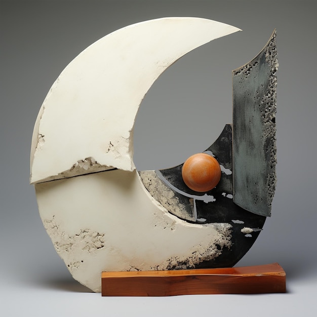 Decostruzione moderna scultura in ceramica bellezza incompleta sole luna materiali compositi legno