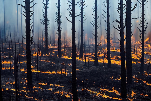 Deforestazione con ambiente che distrugge il fuoco