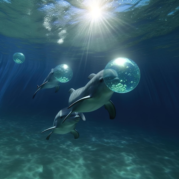 delfini che nuotano in un oceano turchese