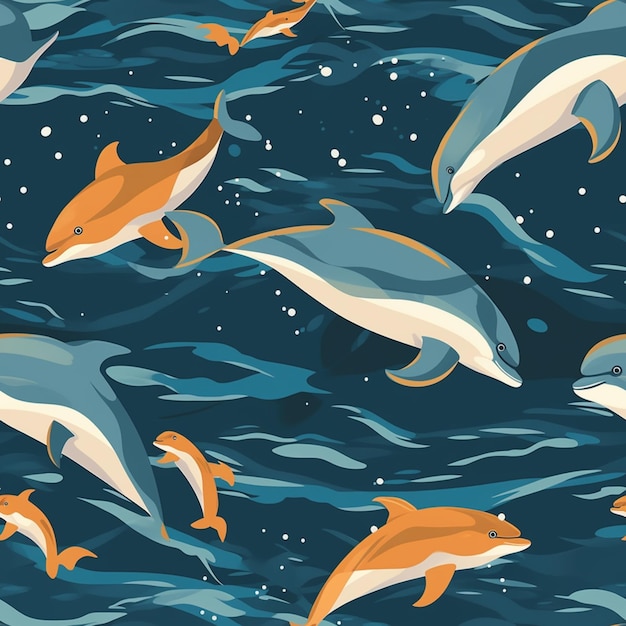 delfini nell'oceano con bolle e bolle nell'acqua generativa ai