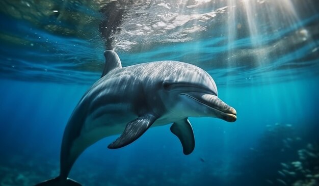 Delfino che nuota in una barriera corallina generato dall'intelligenza artificiale