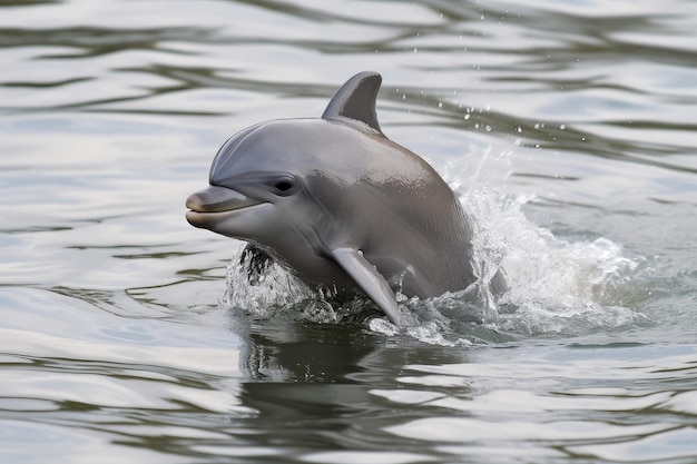 Delfino che salta fuori dall'acqua e atterra con uno spruzzo creato con l'IA generativa