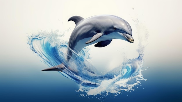 Delfino giocoso dell'illustrazione animale che salta nell'intelligenza artificiale generativa dell'acqua blu