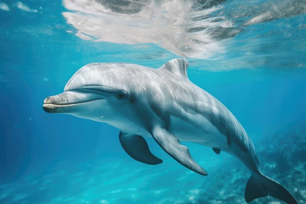 Delfino in primo piano blu trasparente dell'acqua