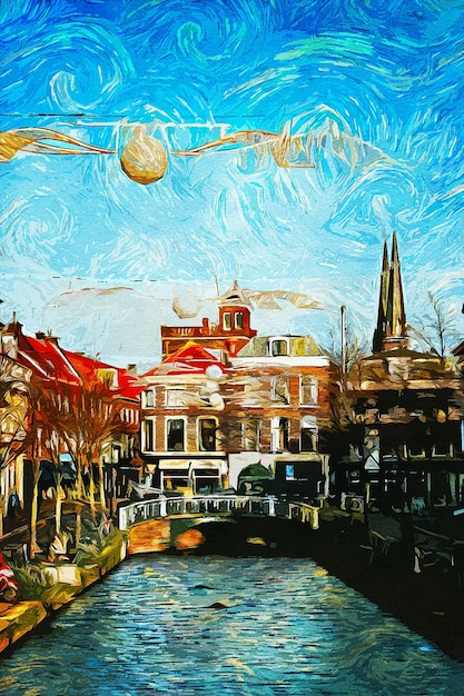 delft olandese bellissimo paesaggio a olio