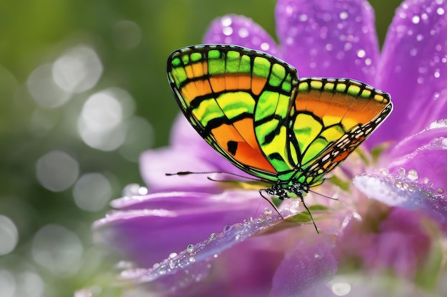 Delicata farfalla con ali vibranti su un fiore colorato Ai generativa