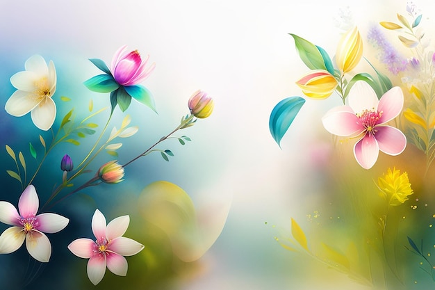 Delicata illustrazione ad acquerello di fiori selvatici estivi Sfondo primaverile ed estivo IA generativa