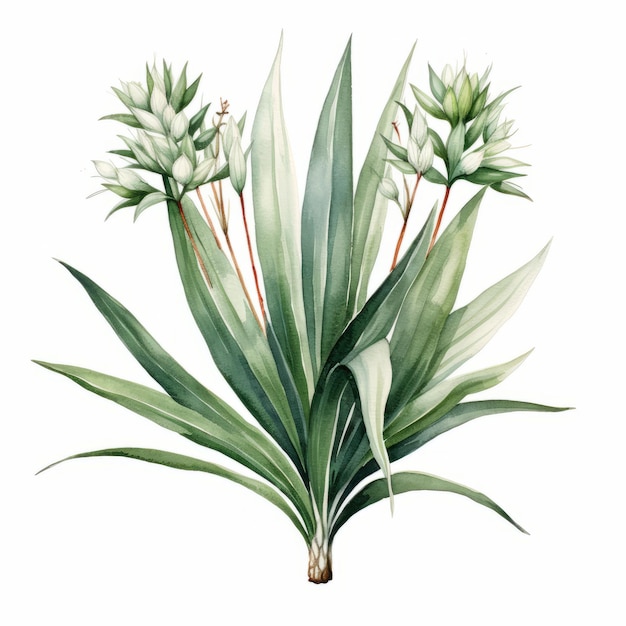 Delicata illustrazione bianca della pianta dell'agave dell'acquerello su fondo bianco