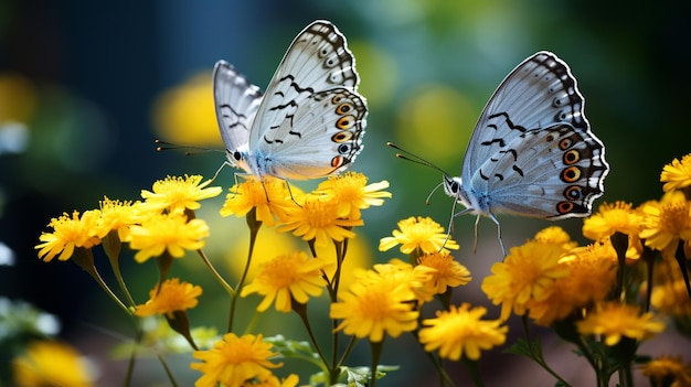 Delicate farfalle tra fiori gialli generate dall'AI