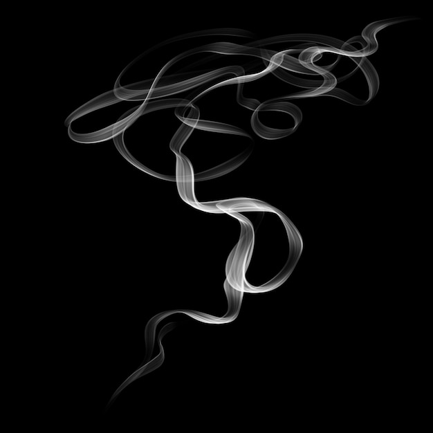 Delicate onde di fumo di sigaretta bianche su sfondo nero