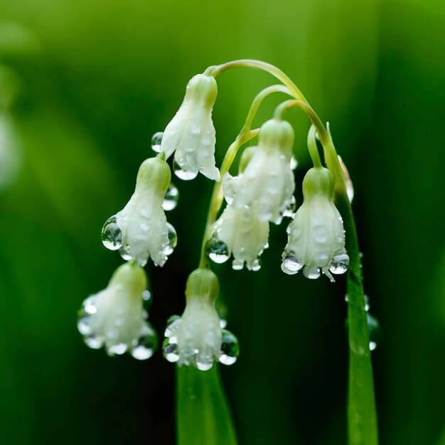 Delicati fiori di mughetto scintillanti di rugiada mattutina