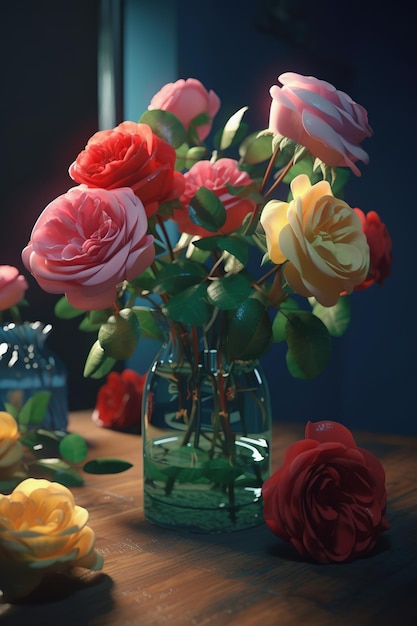 Delicato bouquet di rose in vaso di vetro IA generativa