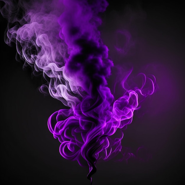 Delicato movimento del fumo di sigaretta viola su sfondo nero