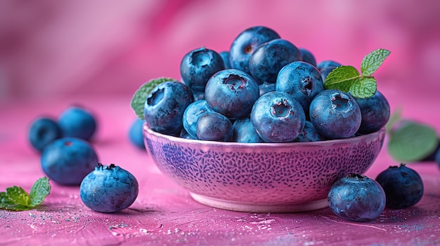 Delici e appetitosi mirtilli su uno sfondo blu