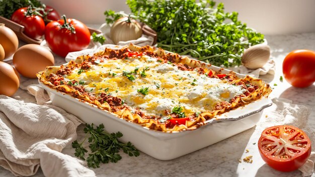 Delici lasagne su uno sfondo vecchio.