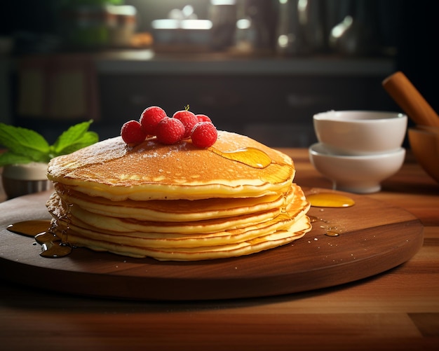 Delici pancake con lo sfondo della cucina