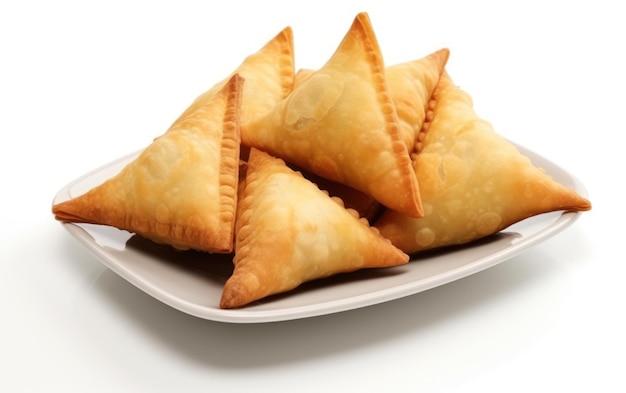 Delici samosa marroni dorati pieni di miscele salate