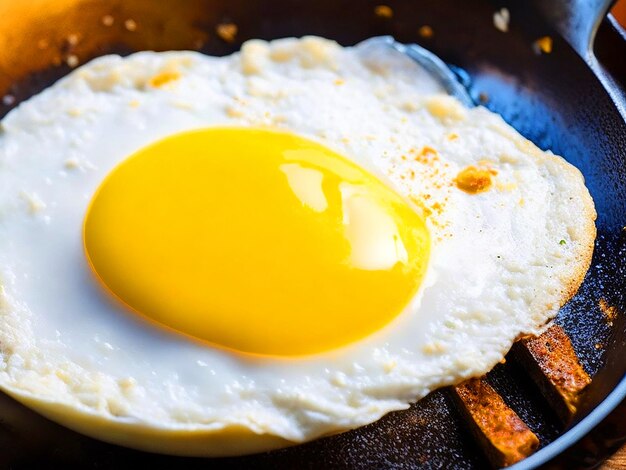 Delici uova fritte e olio su una padella