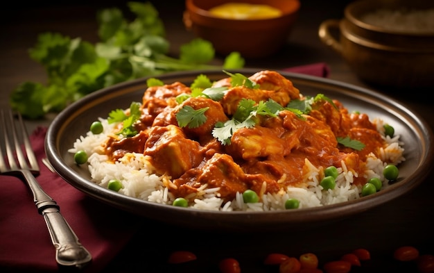 Delicious Delight Indian Chicken Tikka Masala con AI generativa del riso