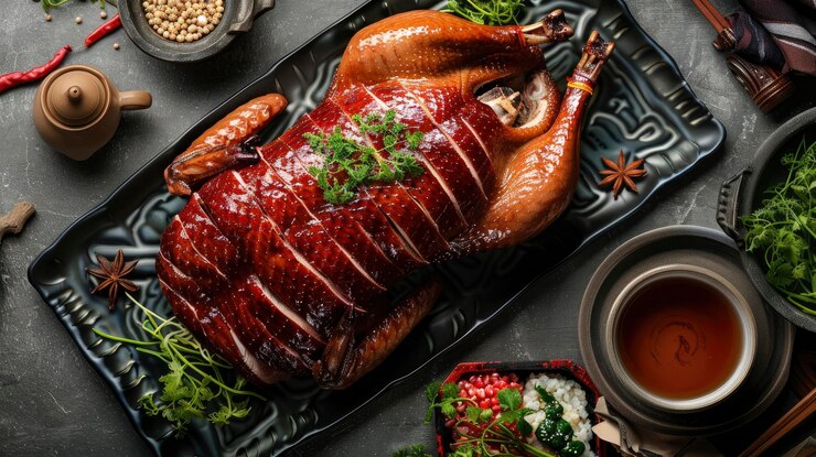Delicious fresh Peking Duck beautiful serving exquisite decor