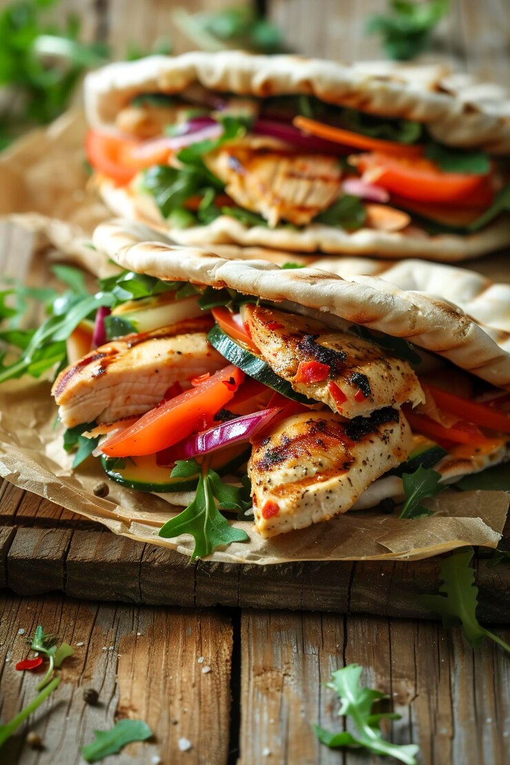 Delicious pita sandwiches with chicken breast