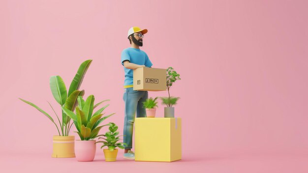 Delivery Man che tiene una scatola di cartone AI generativa