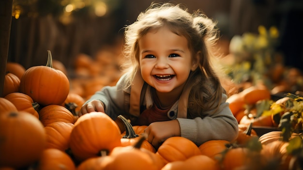 Delizia stagionale Piccole ragazze e zucche al Pumpkin Patch