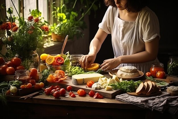 Delizie al formaggio Il capolavoro della colazione rustica di una chef donna