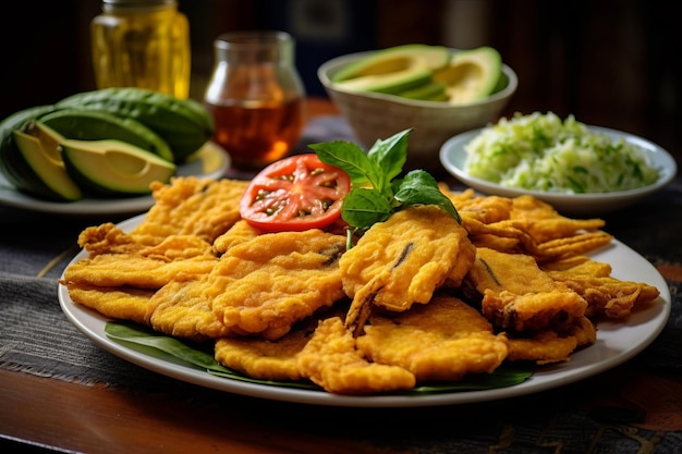 Delizie croccanti Assaporate l'armonia perfetta del pesce fritto con Patacones o Tostones AR 32