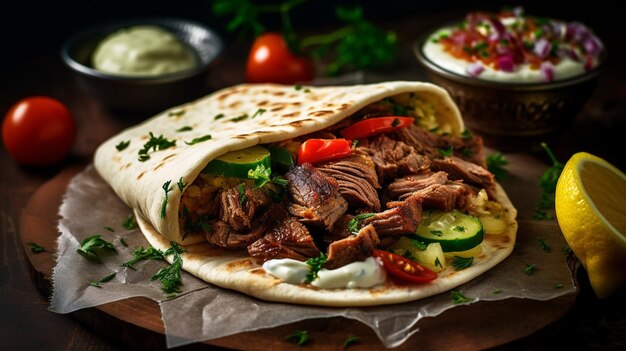 Deliziosa carne di manzo Shawarma e Pita