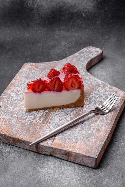 Deliziosa cheesecake fresca con sciroppo di fragole e mascarpone