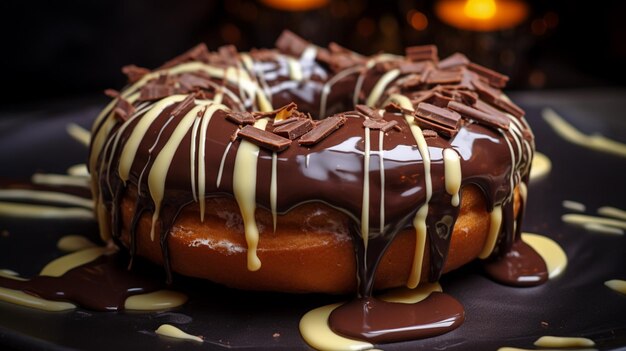 deliziosa ciambella al cioccolato con glassa cremosa e cioccolato