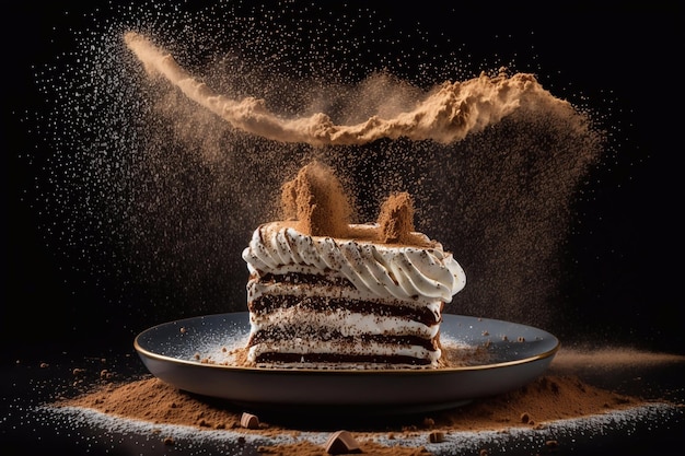 Deliziosa e appetitosa torta al tiramisù con bastoncini di savoiardi e crema al caffè Dessert di fama mondiale Generative AI