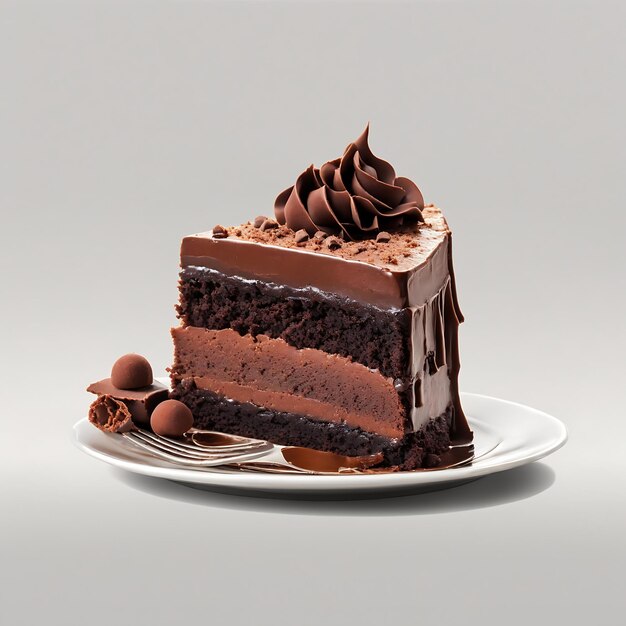 Deliziosa fetta di torta al cioccolato isolata su uno sfondo bianco Generative Ai