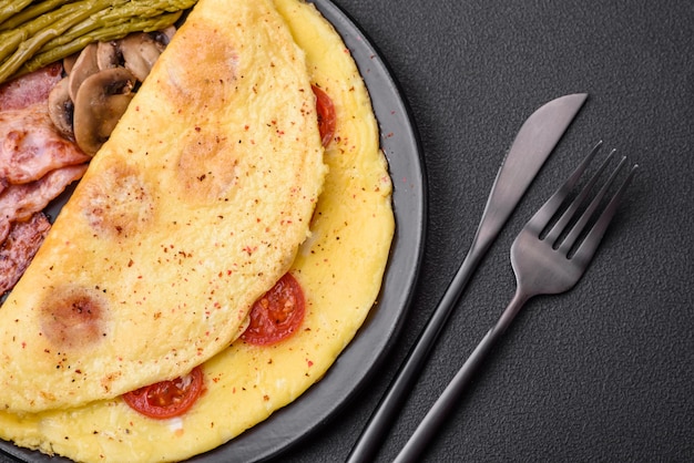 Deliziosa frittata fresca con pomodorini, pancetta, asparagi e spezie