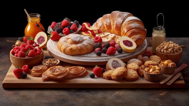 Deliziosa gamma di pasticcini rustici su tavola di legno