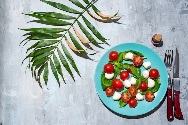 Deliziosa insalata caprese con pomodorini e palline di mozzarella