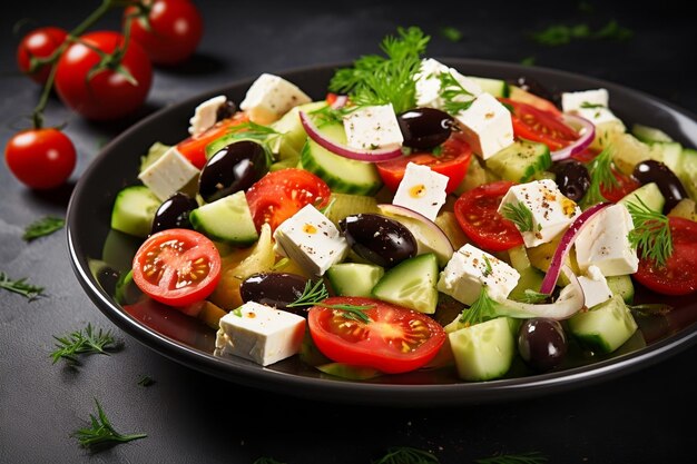 Deliziosa insalata greca con cetriolo, pomodoro, cetriolo e lattuga