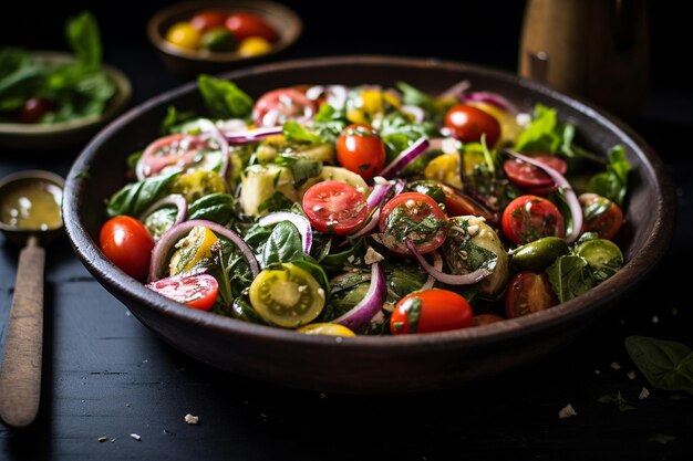 Deliziosa insalata greca con pomodori maturi di vite