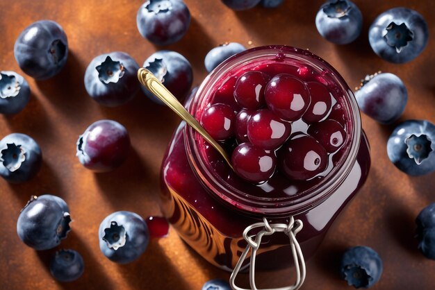 deliziosa marmellata di mirtilli su sfondo naturale concetto di salute e dieta