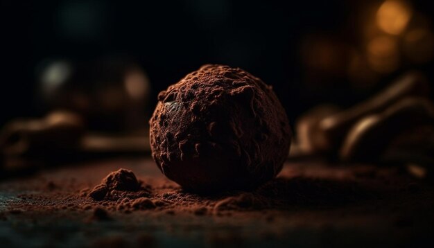 Deliziosa pallina di tartufo al cioccolato realizzata con cacao in polvere biologico generato dall'intelligenza artificiale