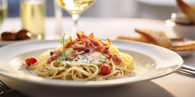 Deliziosa pasta con pancetta e salsa ricetta di cucina italiana