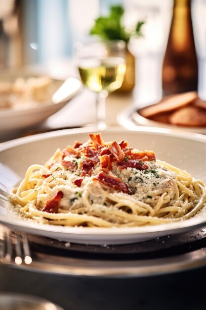 Deliziosa pasta con pancetta e salsa ricetta di cucina italiana