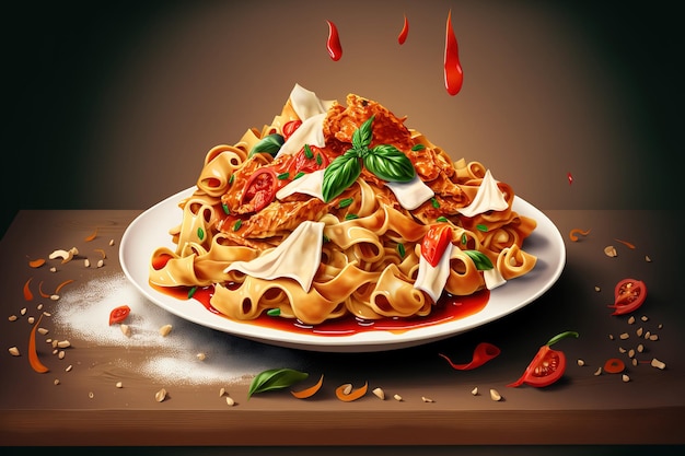 Deliziosa pasta servita con salsa tradizionale italiana