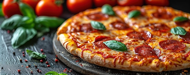Deliziosa pizza al pepperoni su uno sfondo scuro pizza a salsiccia pizza italiana pepperoni in pizzeria