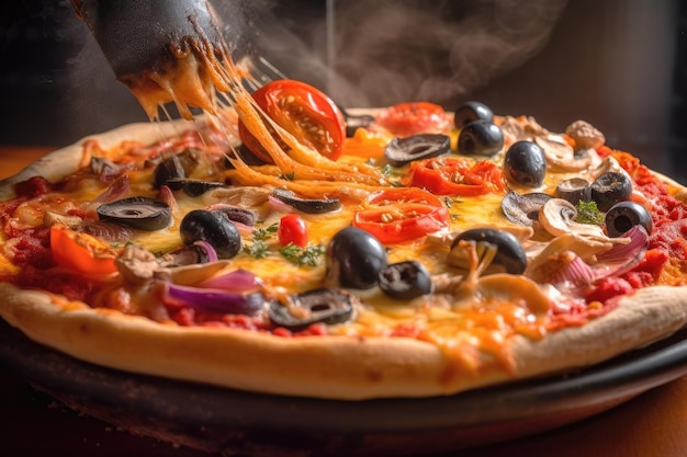 Deliziosa pizza calda e succosa con una varietà di sapori IA generativa