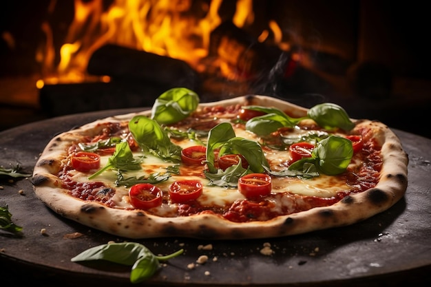 Deliziosa pizza italiana cucinata in un forno a legna AI