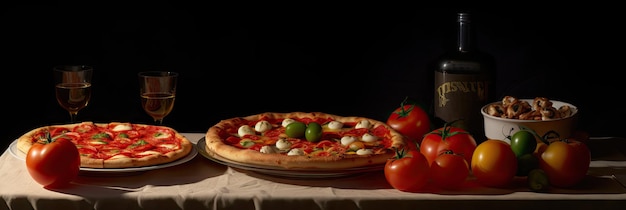 deliziosa pizza italiana intera su un tavolo di legno con ingredienti cibo italiano tradizionale